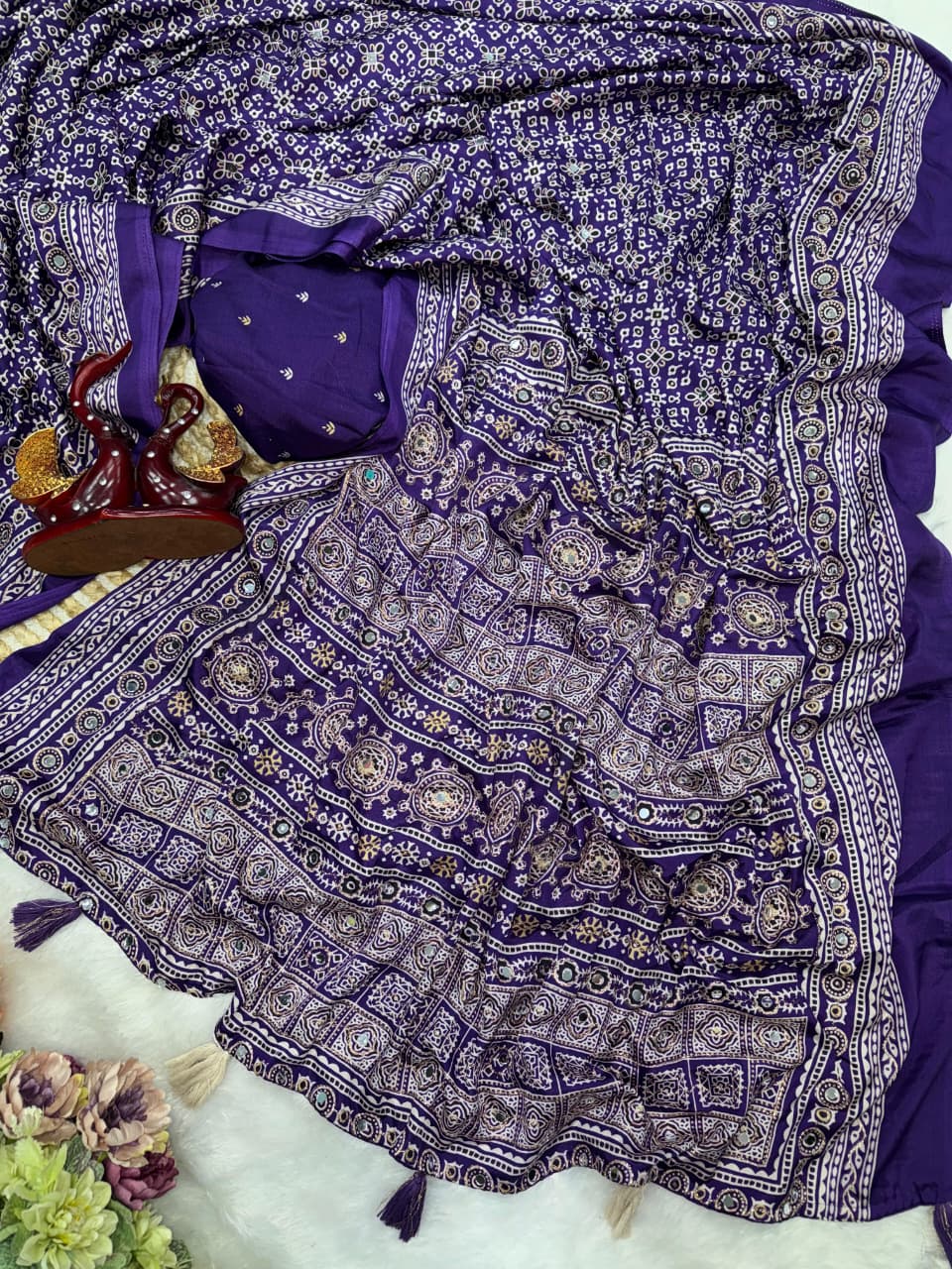 Ajrakh mirror saree