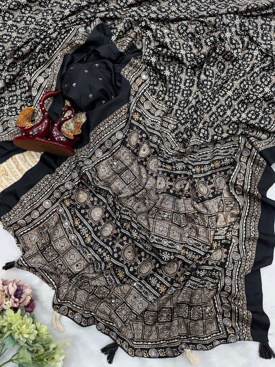 Ajrakh mirror saree