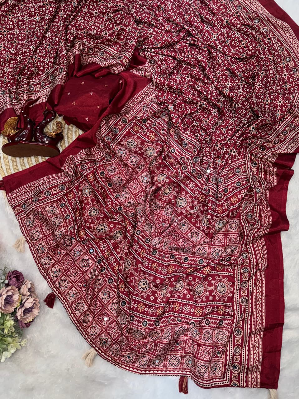 Ajrakh mirror saree