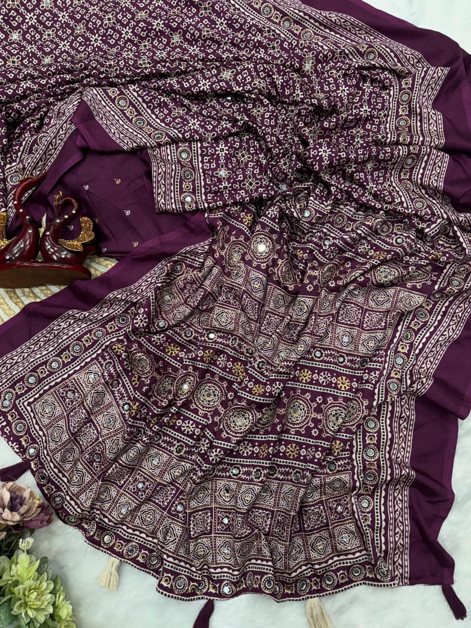 Ajrakh mirror saree