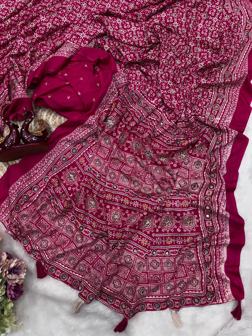 Ajrakh mirror saree