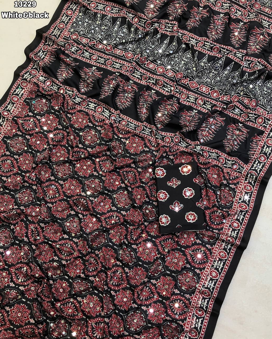 Crepe Silk with Ajrakh Mirror saree