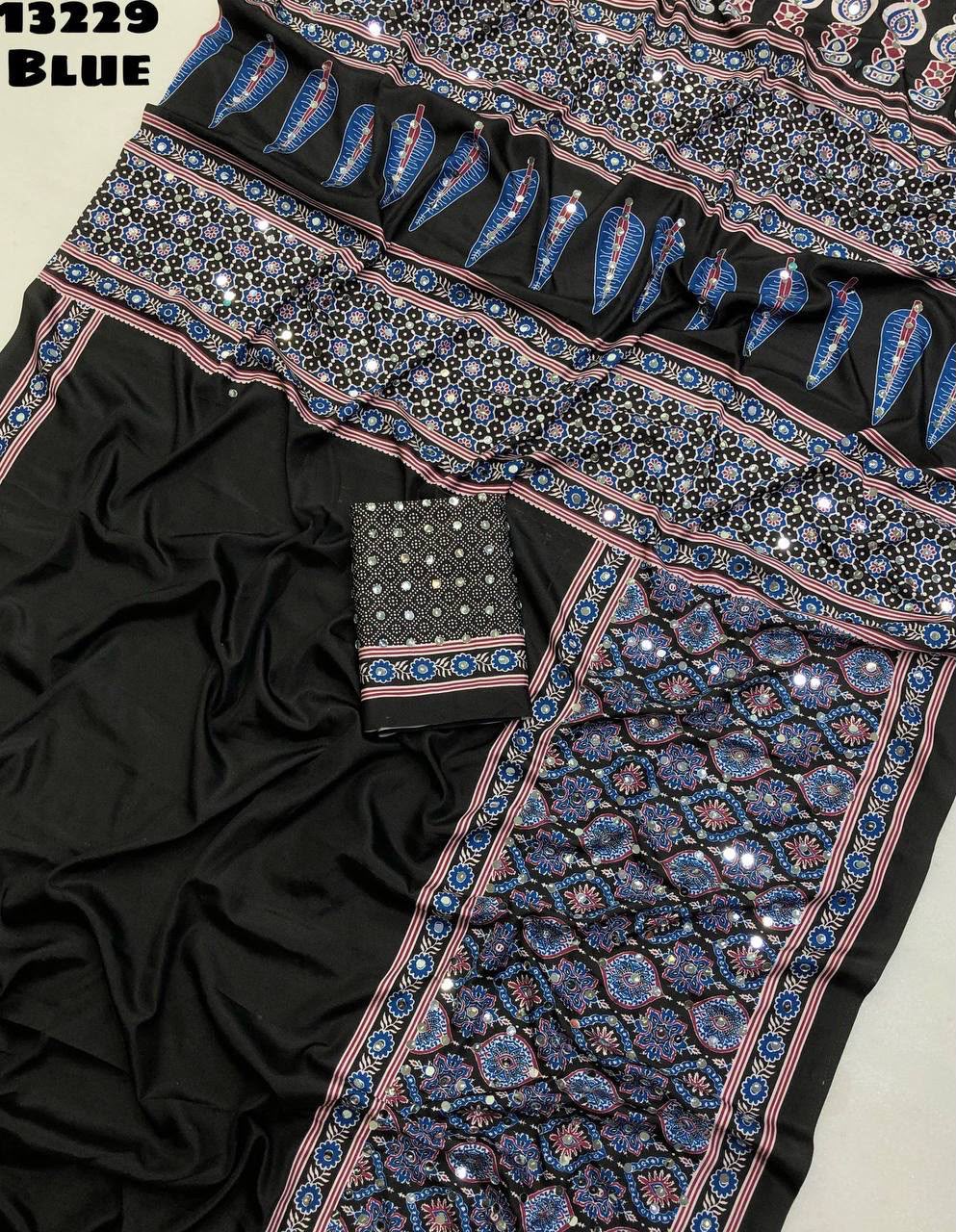 Crepe Silk with Ajrakh Mirror saree