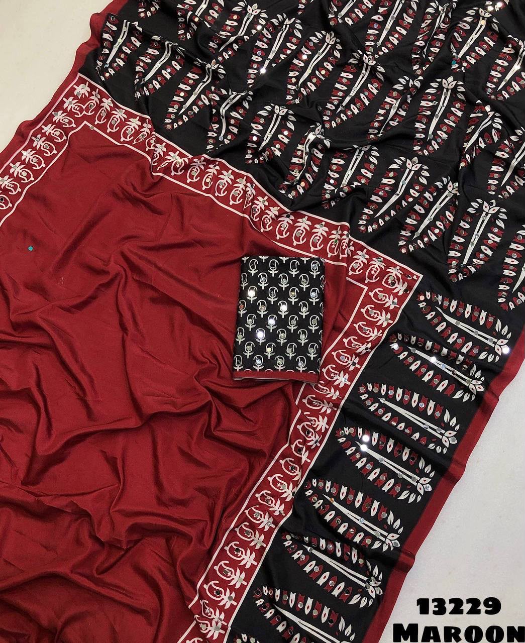 Crepe Silk with Ajrakh Mirror saree