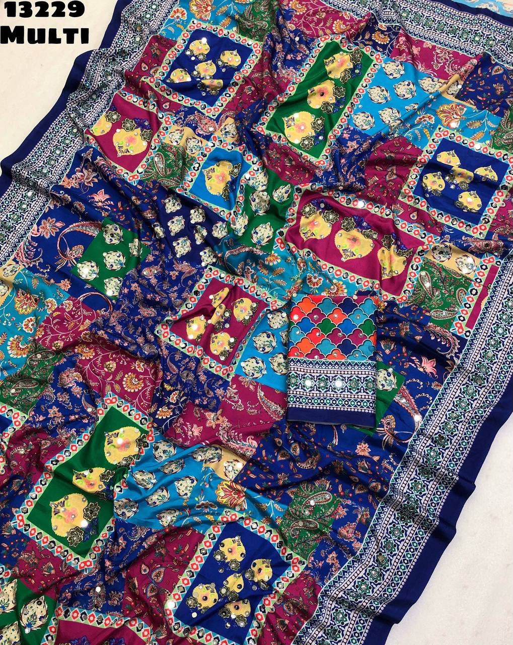 Crepe Silk with Ajrakh Mirror saree
