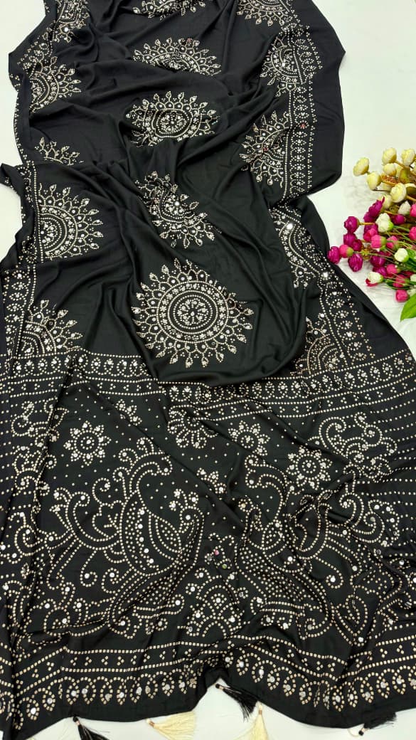 AJRAKH MIRROR saree with mirror all over