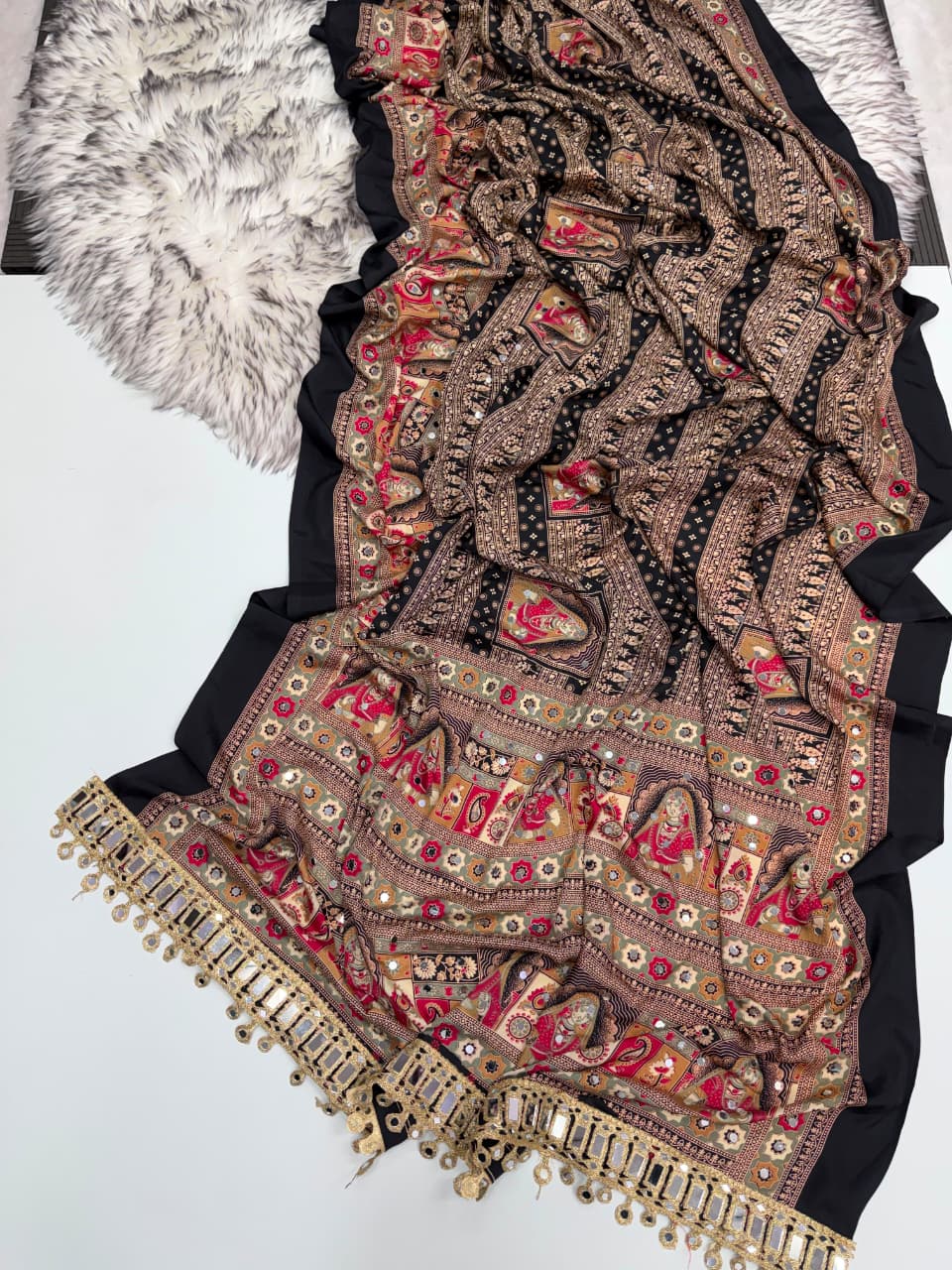 AJRAKH MIRROR saree with mirror All over sareeHome washable