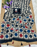 AJRAKH MIRROR premium crepe with saree all over mirror with plain blouse