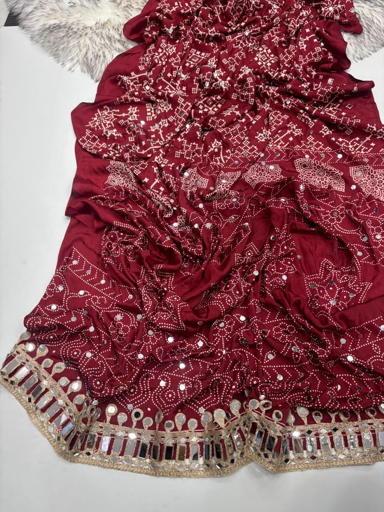 AJRAKH MIRROR saree with 2000+ mirror all over sareeWith running blouse
