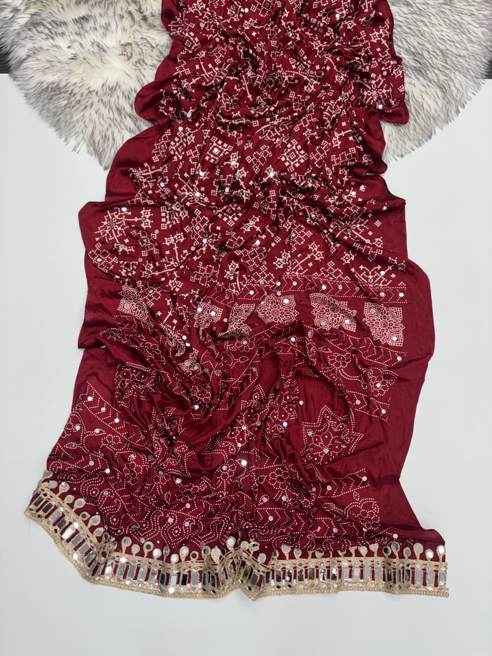 AJRAKH MIRROR saree with 2000+ mirror all over sareeWith running blouse