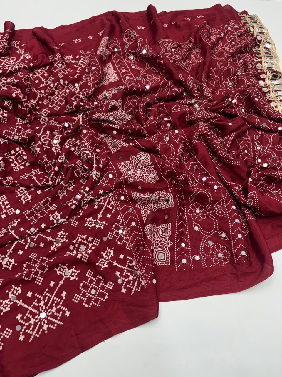 AJRAKH MIRROR saree with 2000+ mirror all over sareeWith running blouse