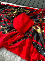 Stain crepe with mirror all over saree with contrast blouse