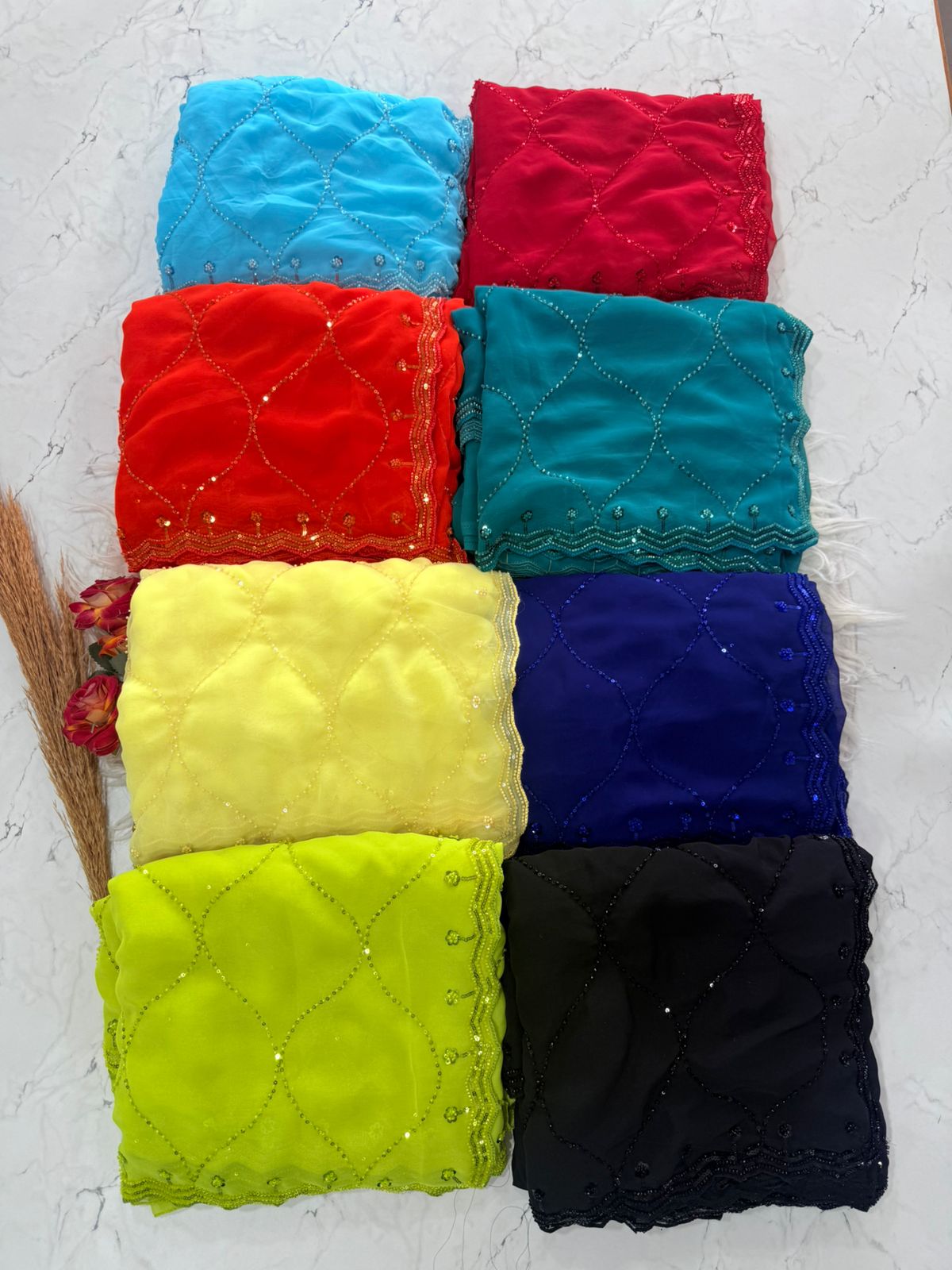 Georgette Handwork saree with beads work all over saree