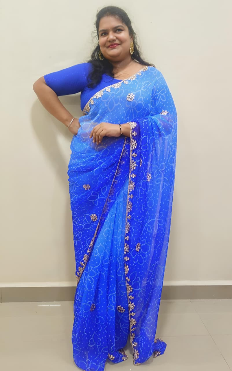 Chiffon georgette hand work sarees With dual shade