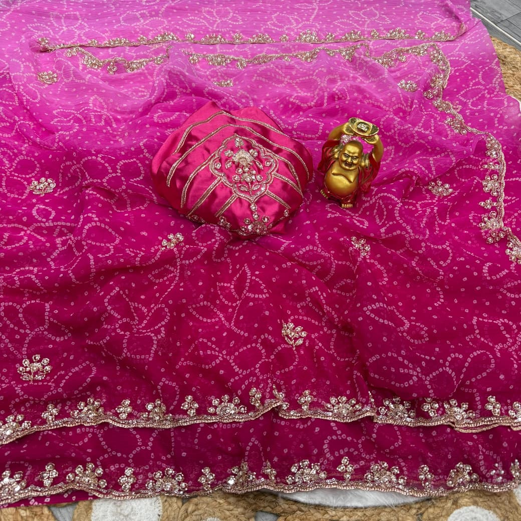 Chiffon georgette hand work sarees With dual shade