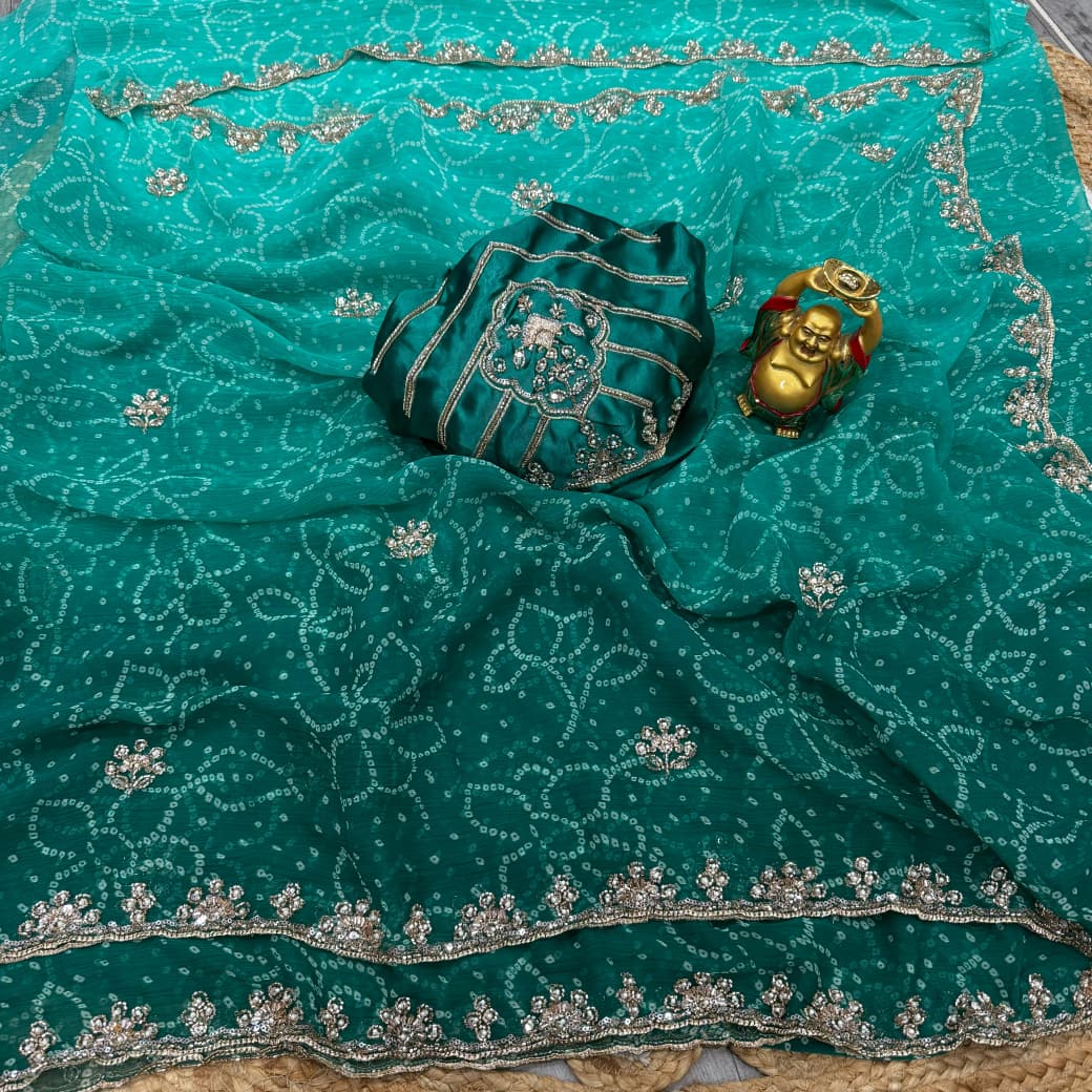 Chiffon georgette hand work sarees With dual shade