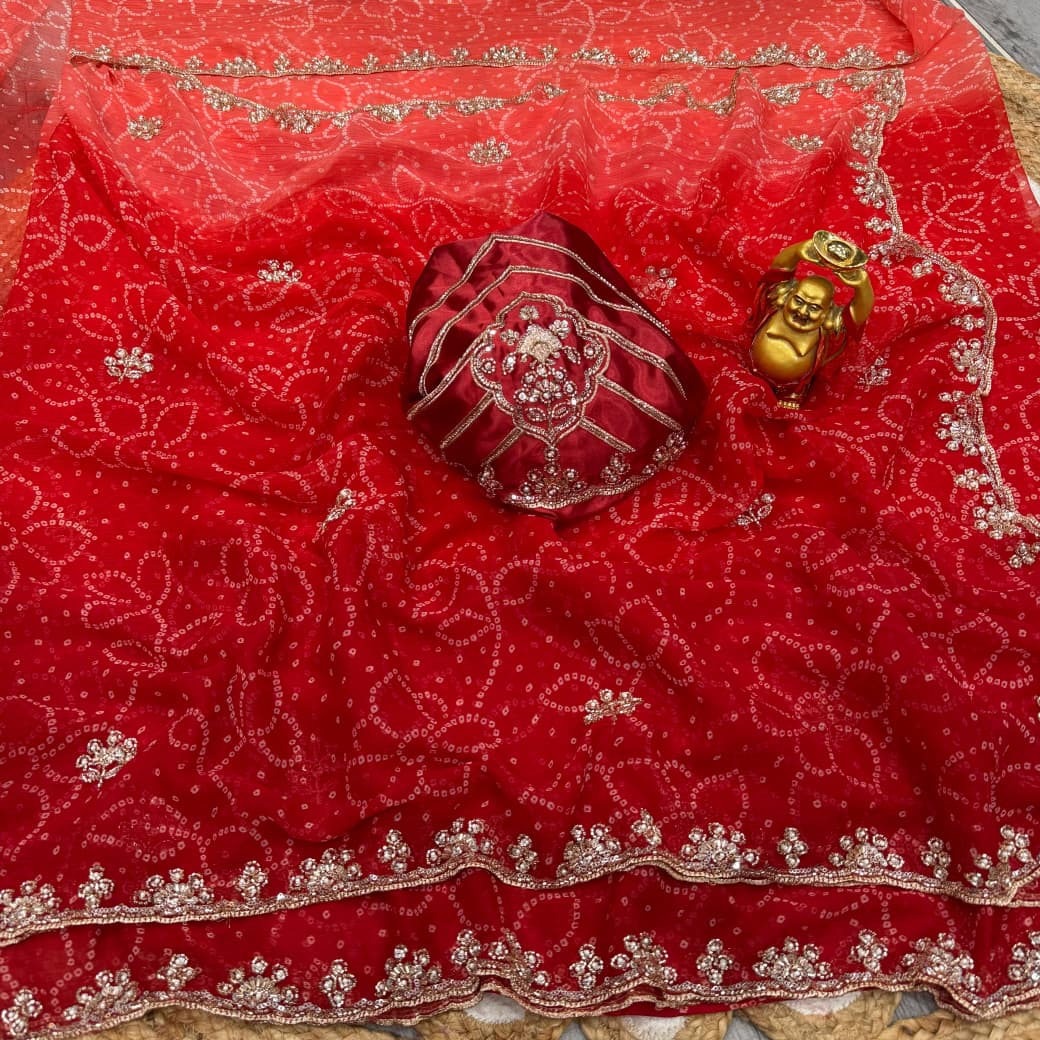 Chiffon georgette hand work sarees With dual shade