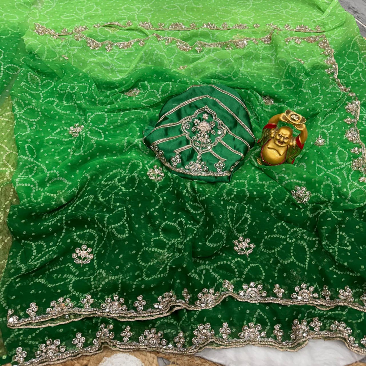 Chiffon georgette hand work sarees With dual shade