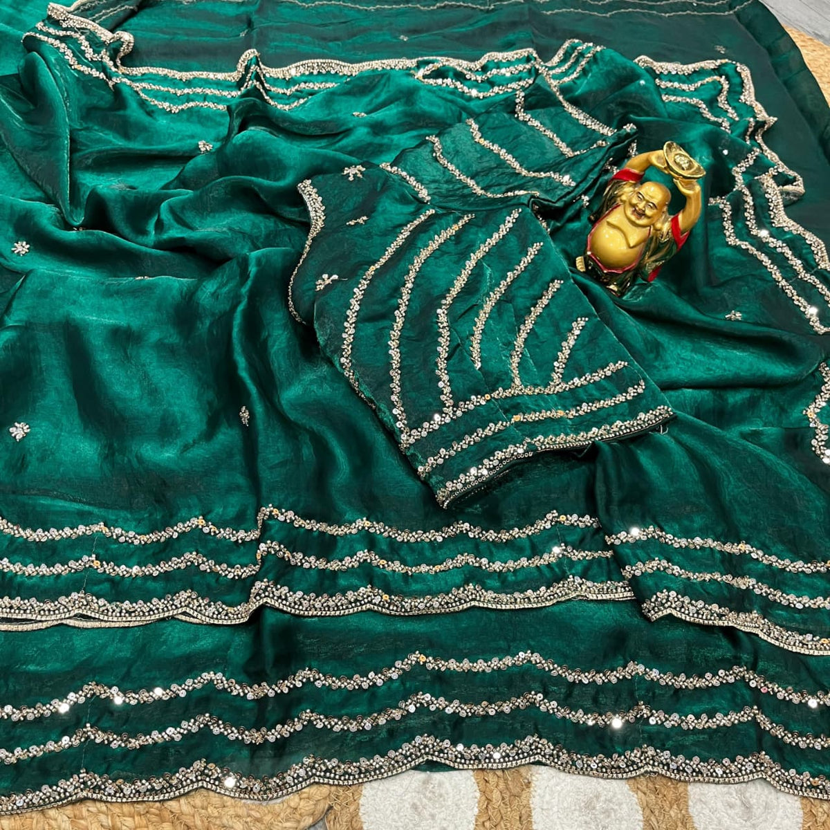 Space silk satin 3 line handwork saree