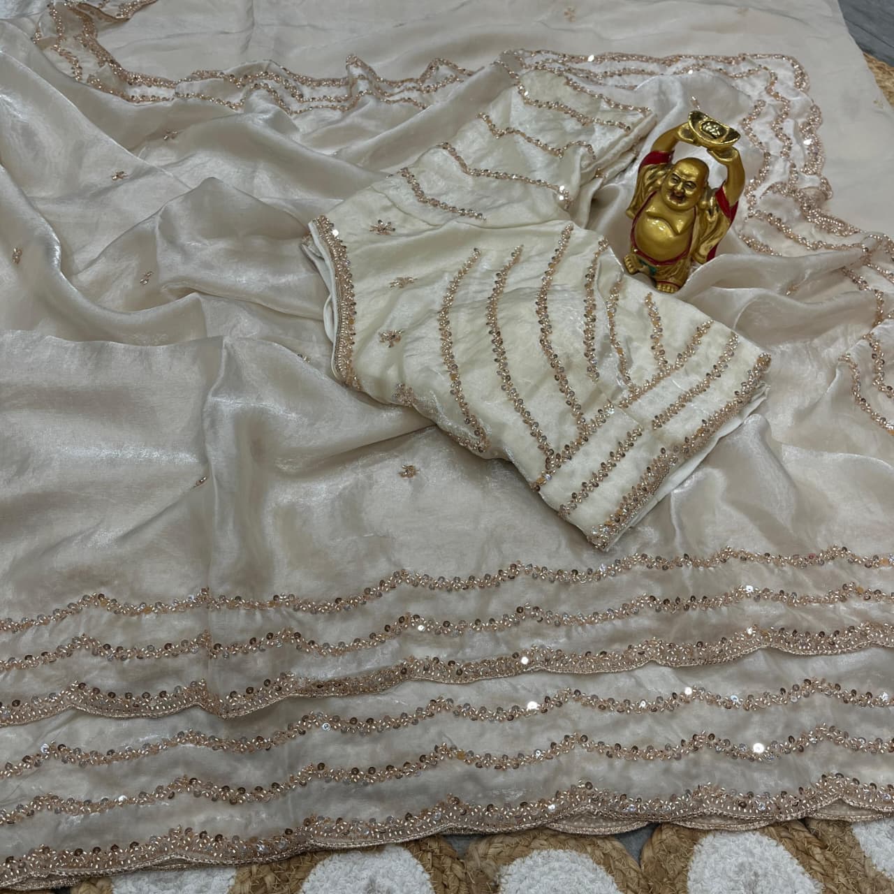 Space silk satin 3 line handwork saree