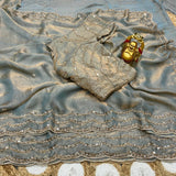 Space silk satin 3 line handwork saree