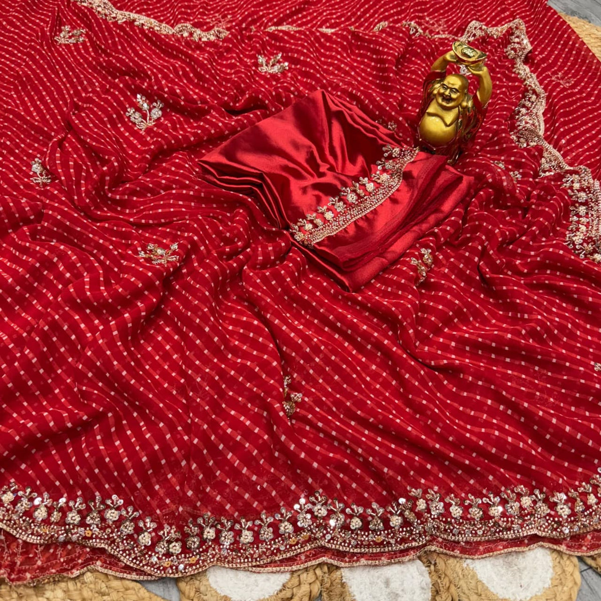 Georgette saree with bhandhini theam adored with beautiful beads work