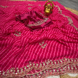 Georgette saree with bhandhini theam adored with beautiful beads work