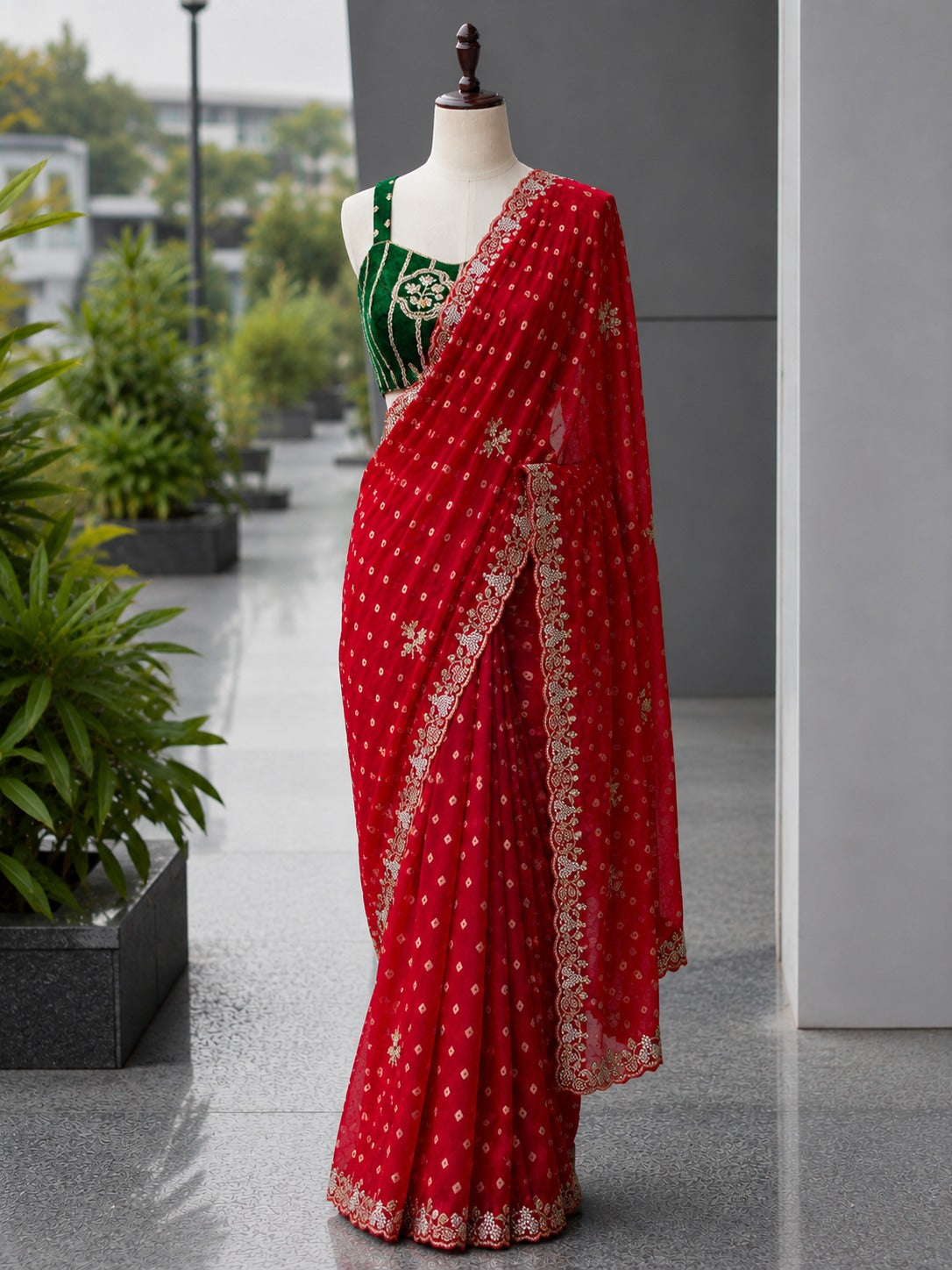 Pure space silk with bandini design beautifully designed with handwork 
