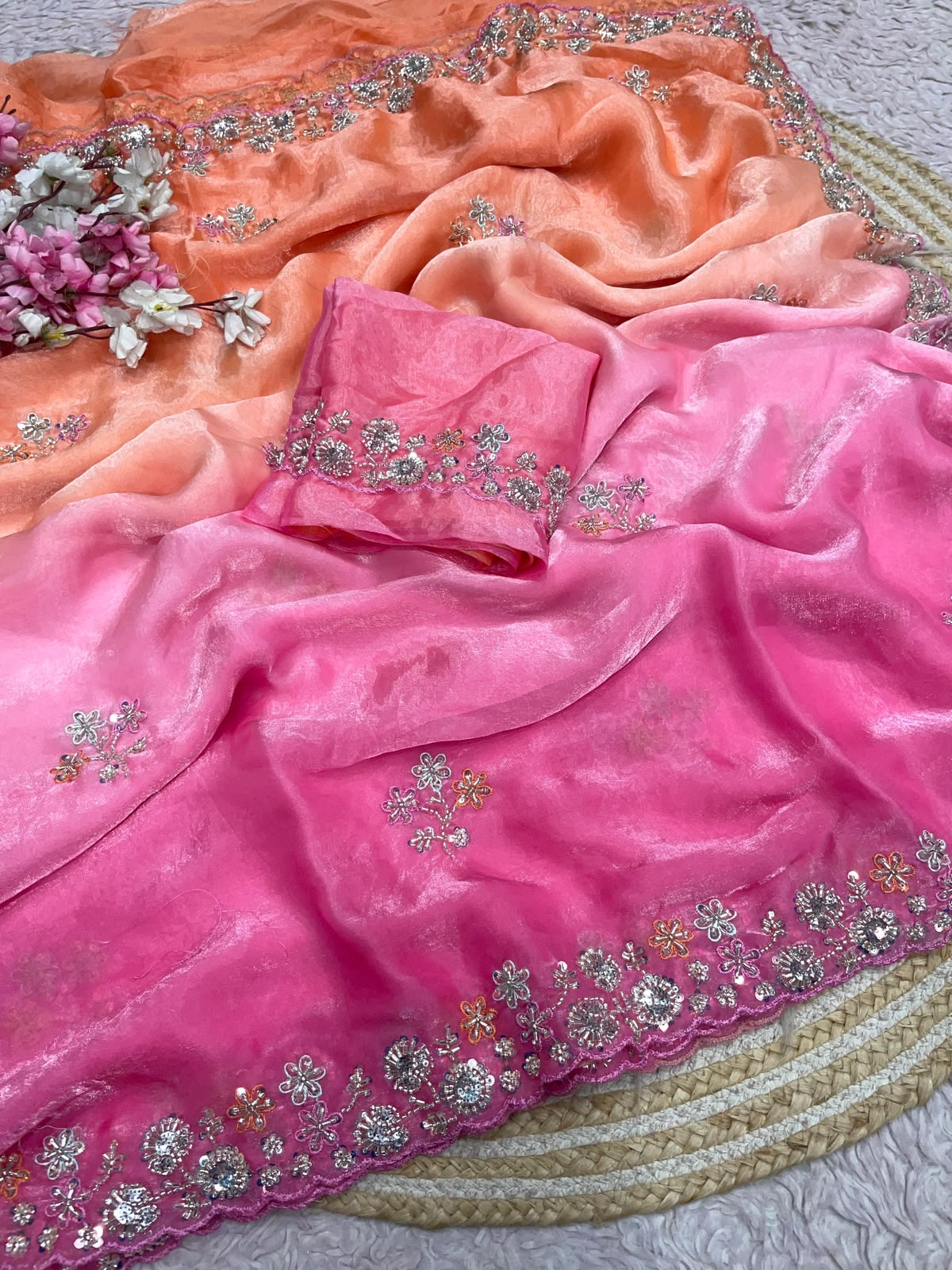 Space silk saree with handwork premium quality 