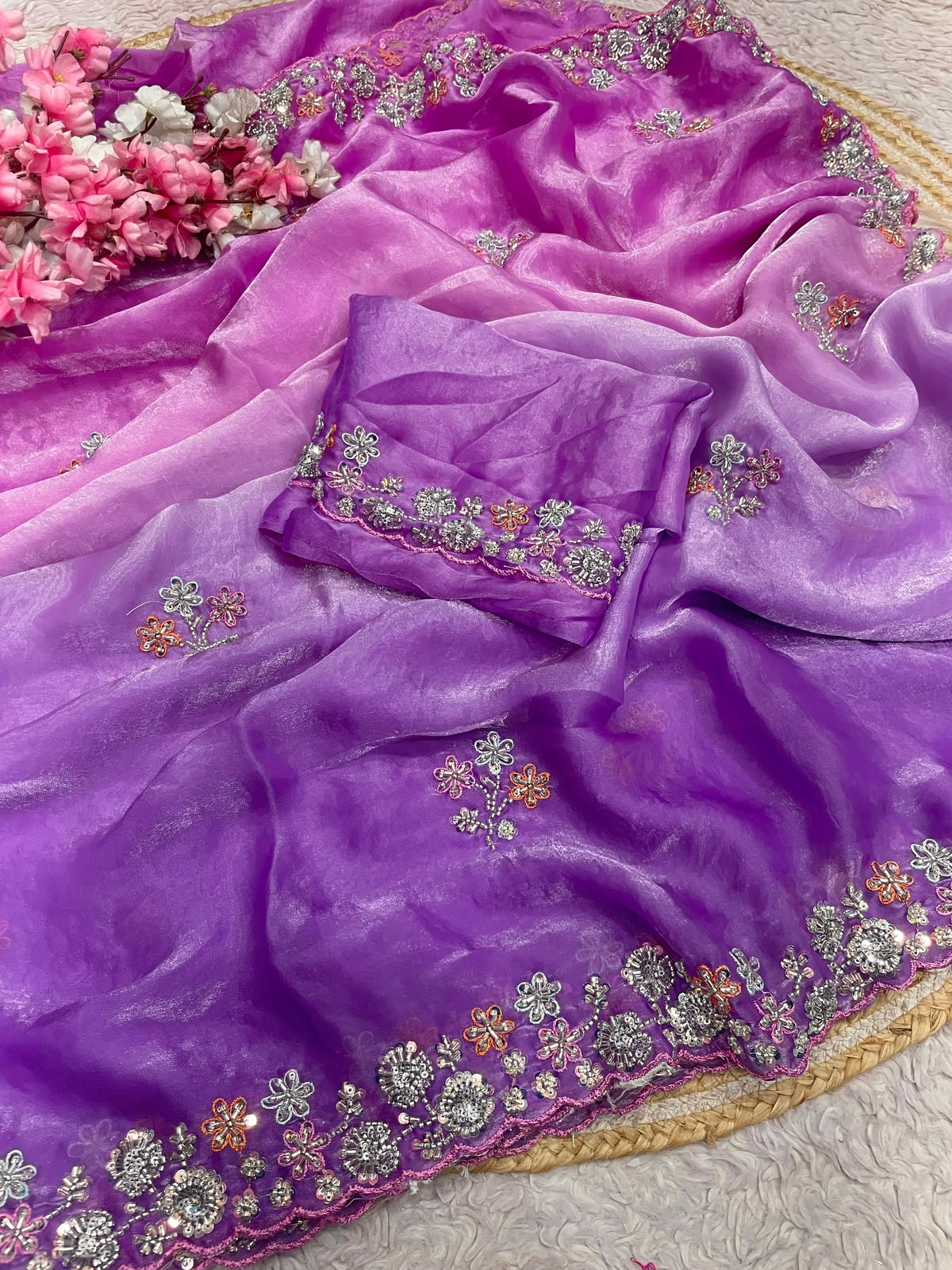 Space silk saree with handwork premium quality 