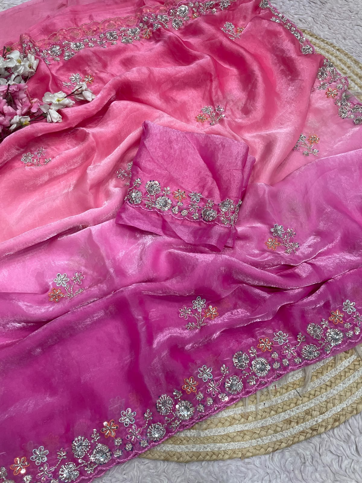 Space silk saree with handwork premium quality 