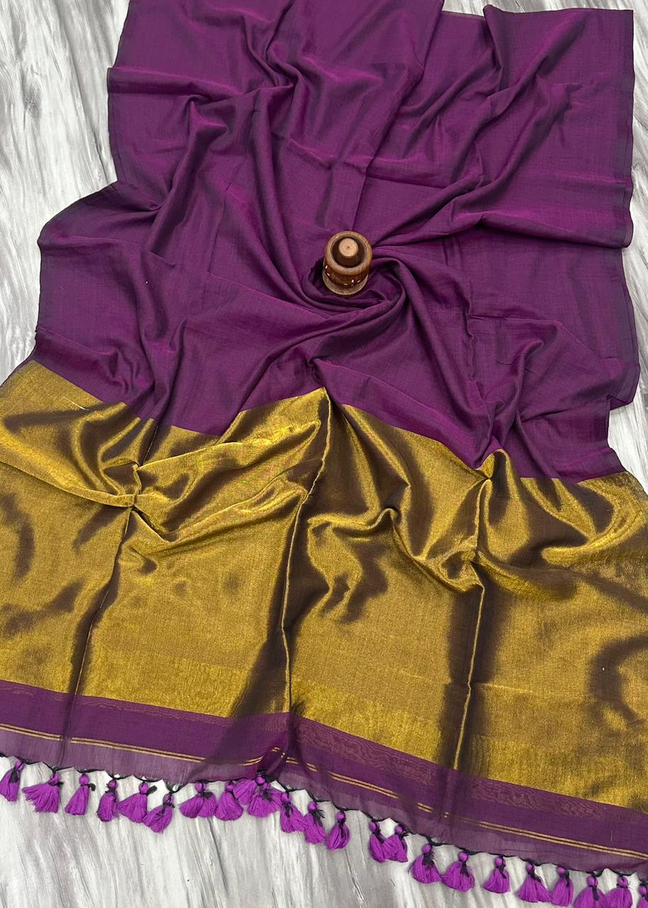 Mul cotton zari pallu
