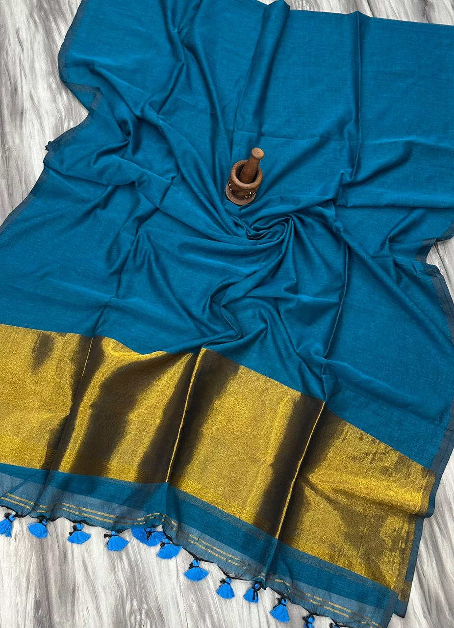 Mul cotton zari pallu