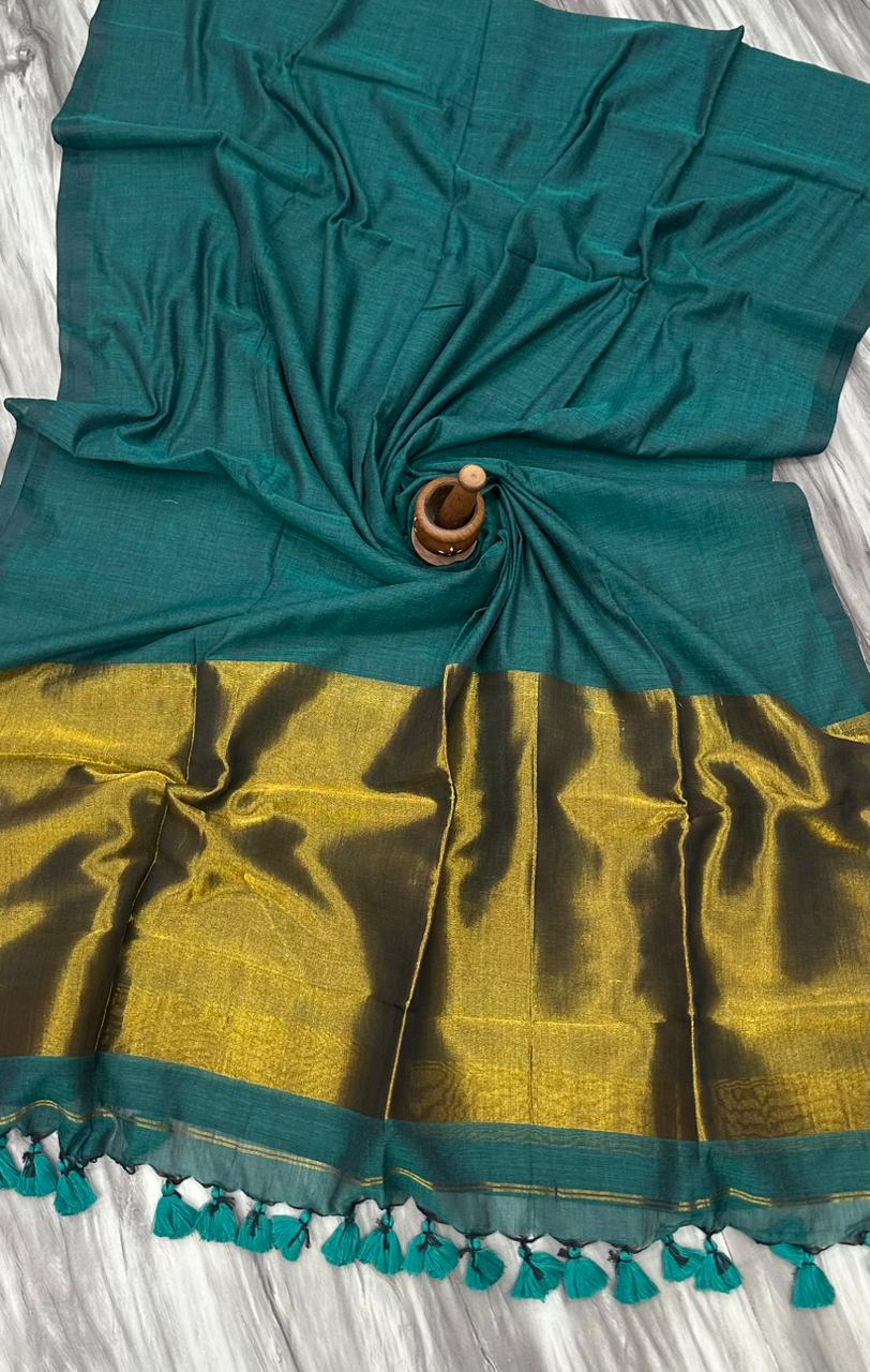 Mul cotton zari pallu