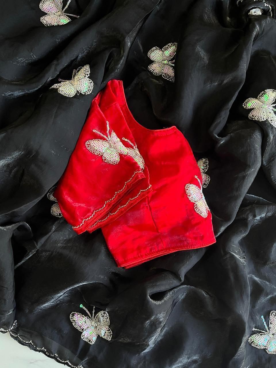 Space Silk Saree With Fancy Bead butterfly