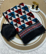 Ajrak sarees with mirror work