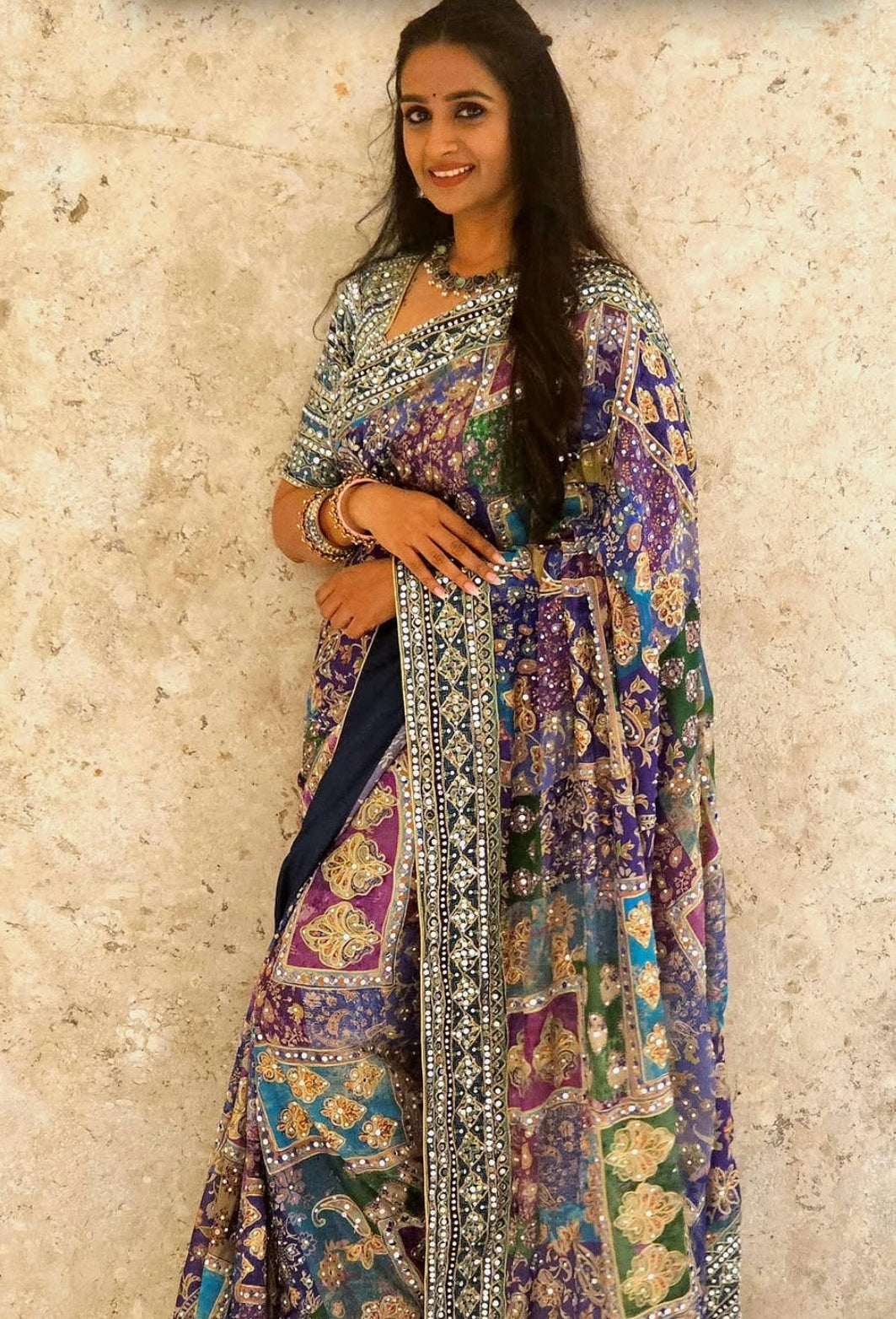 Laya Mam Inspired Chinon Soft Mirror Saree
