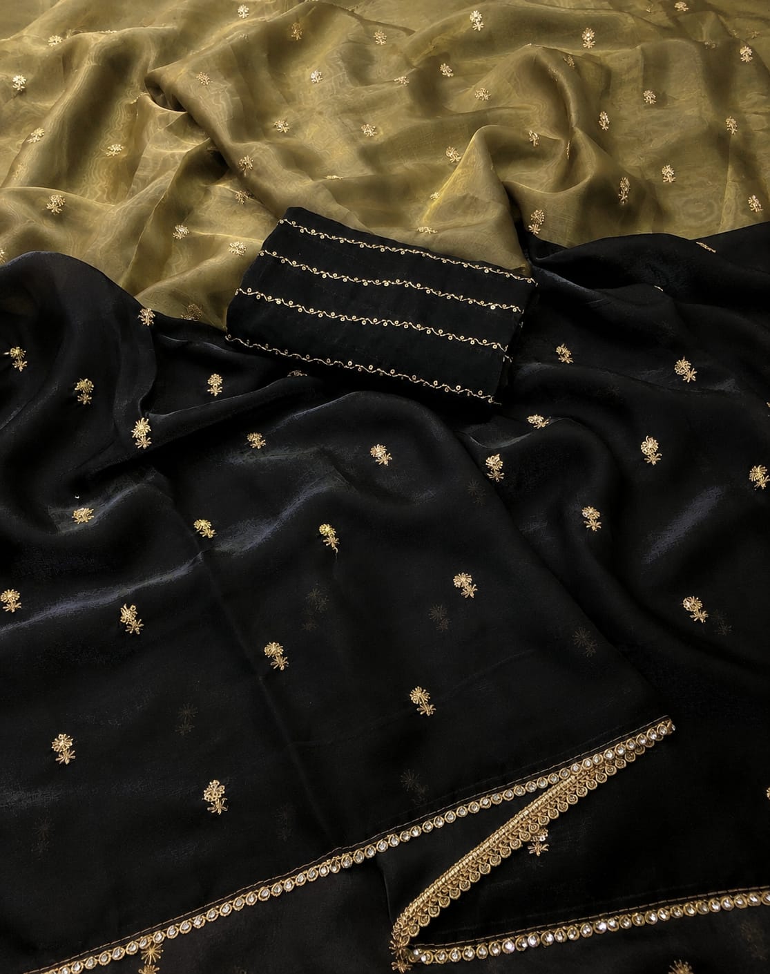 Space silk satin 2 shade sarees
