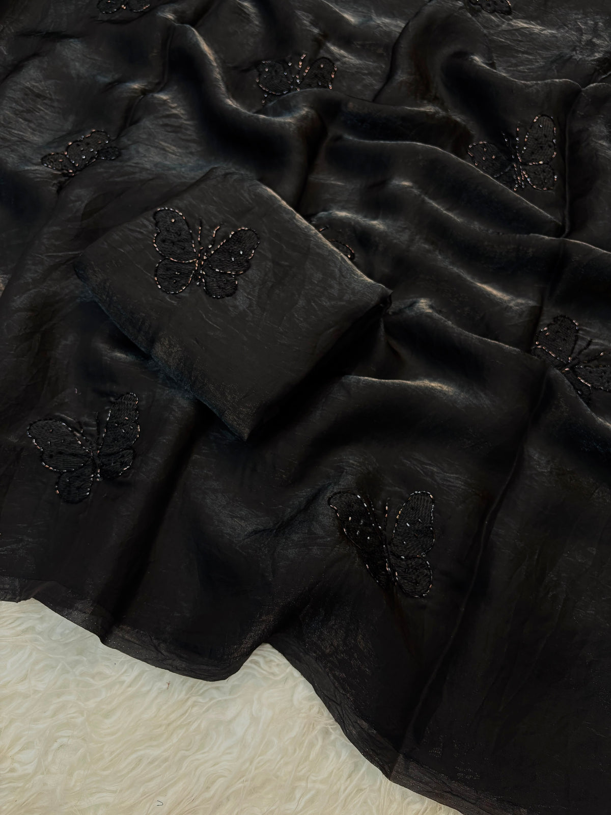 Space silk satin with beads work