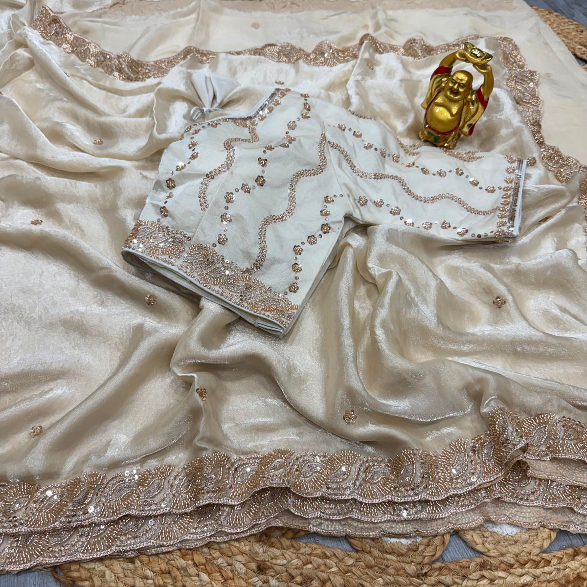 Space silk handwork saree with stitched blouse