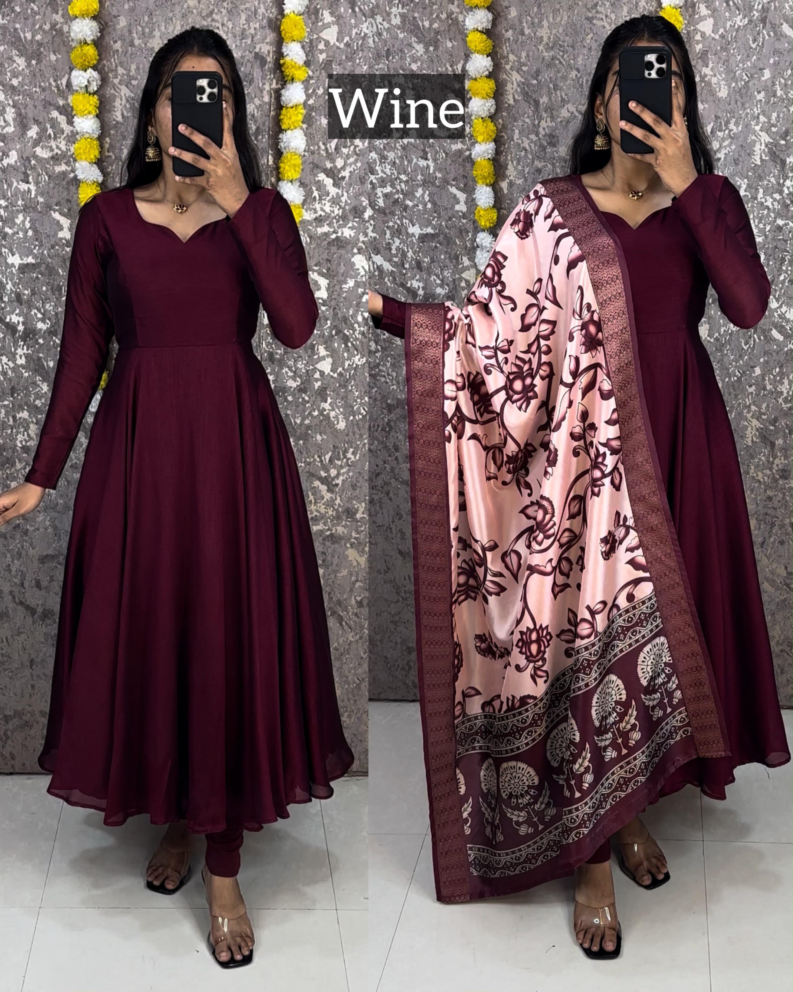 Anarkali dress with kalamkari dupatta