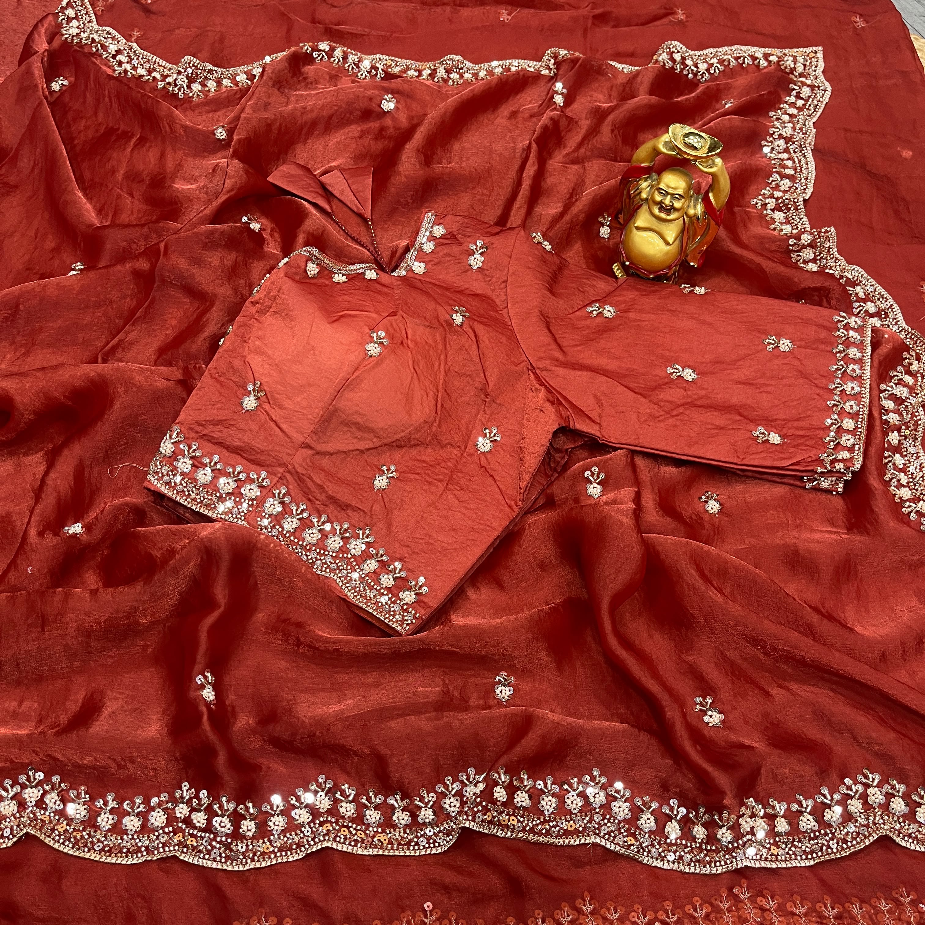 Space silk saree with stitched blouse