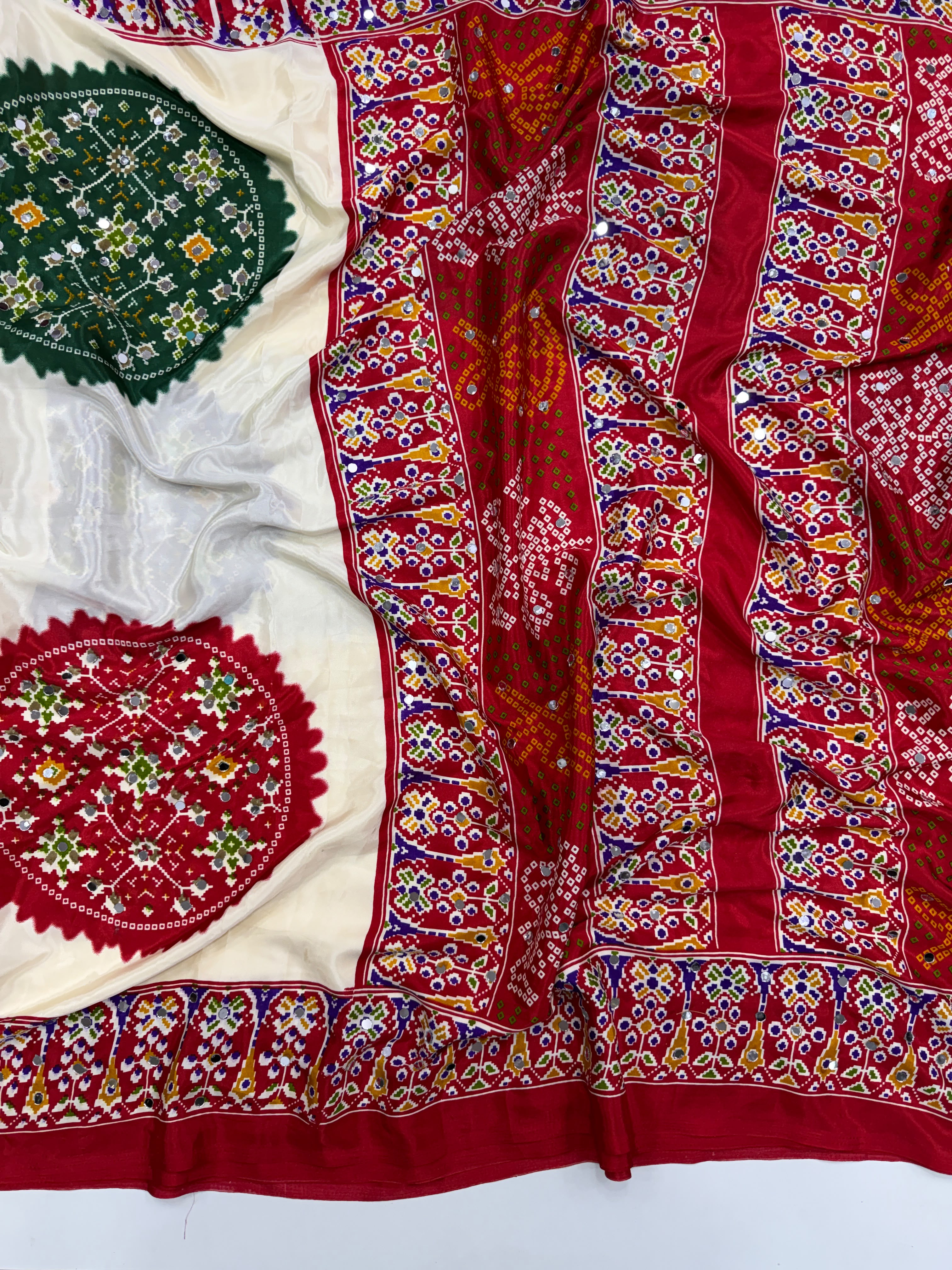 Ajrak crape mirror sarees