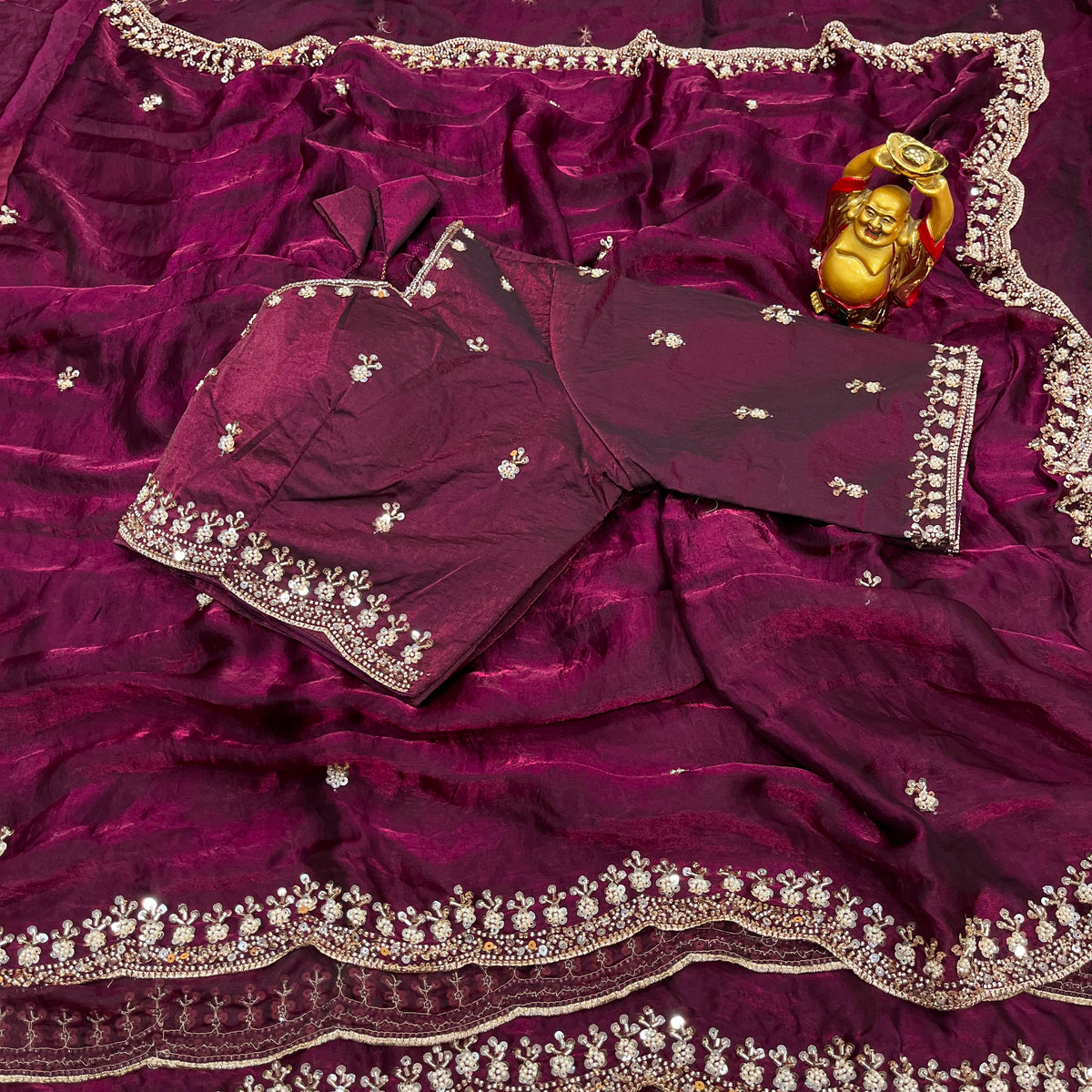Space silk saree with stitched blouse