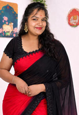 Dyeing chinnon dual shade handwork saree