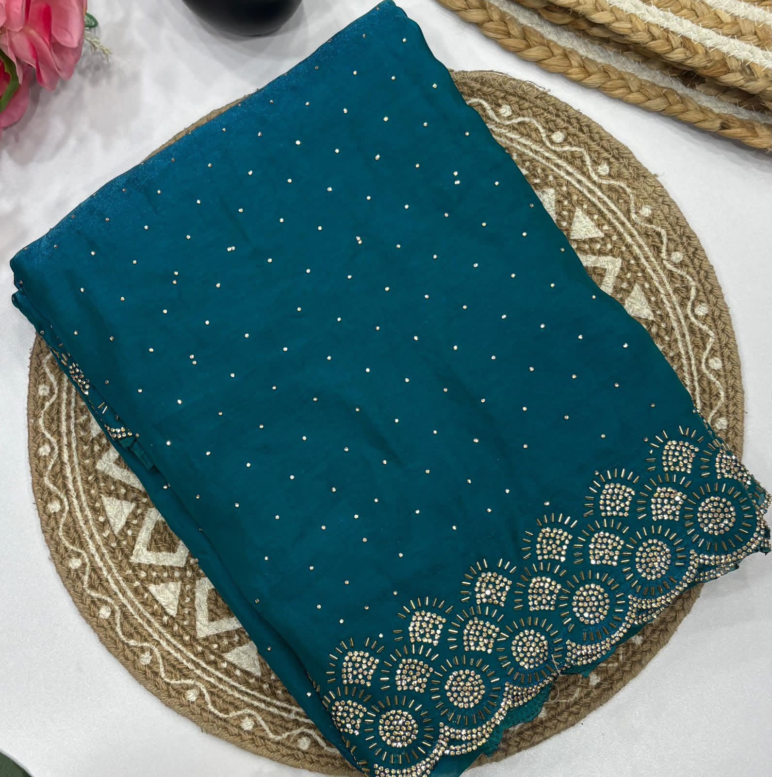Space silk jarkhan work sarees