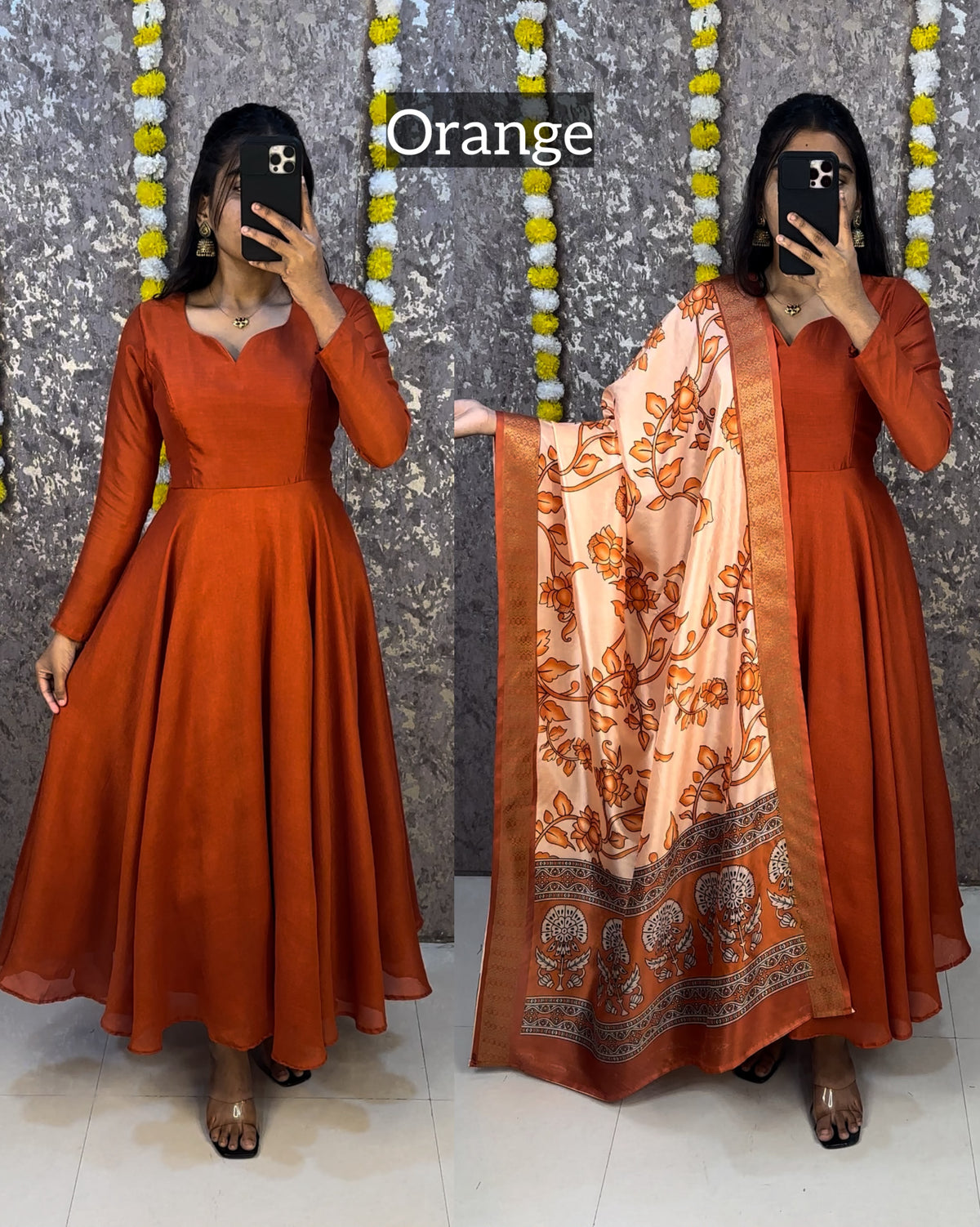 Anarkali dress with kalamkari dupatta