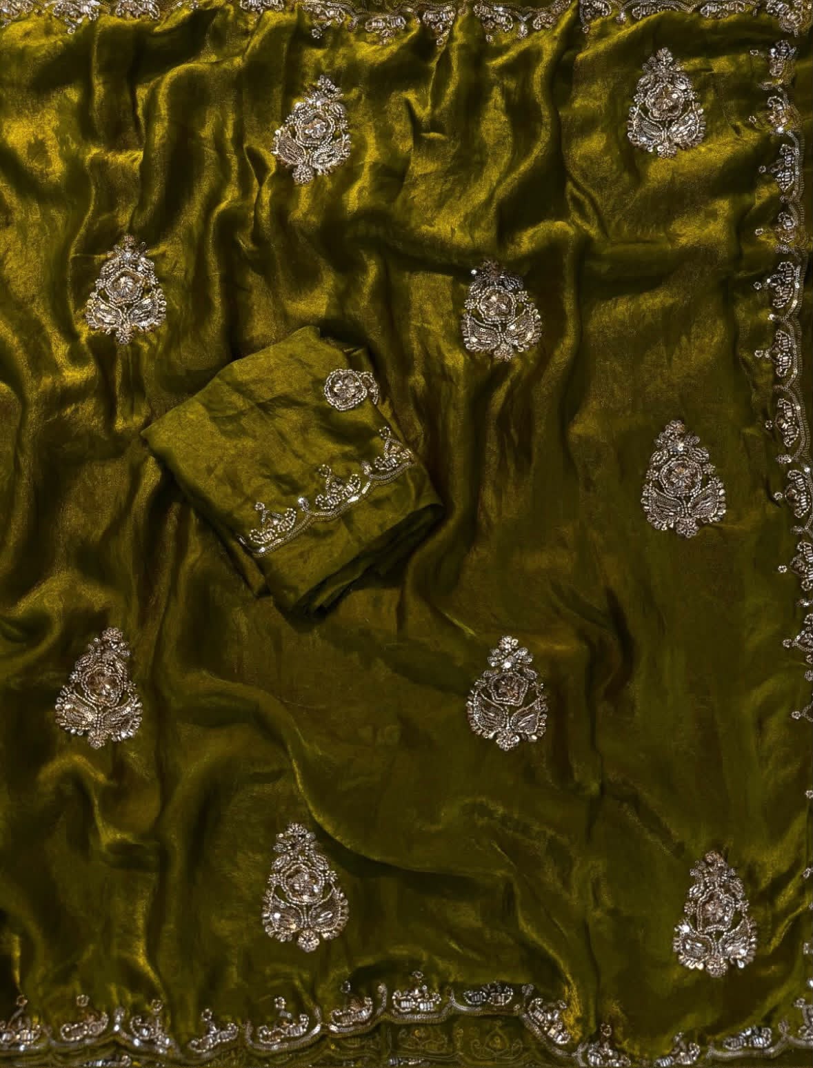 Space silk satin handwork sarees