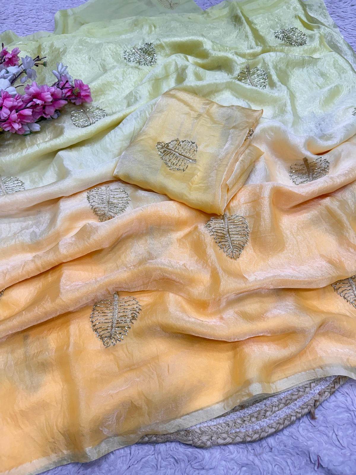 Space silk sarees with beads work