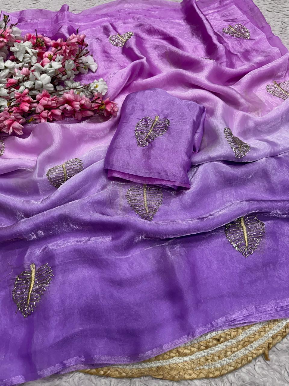 Space silk sarees with beads work
